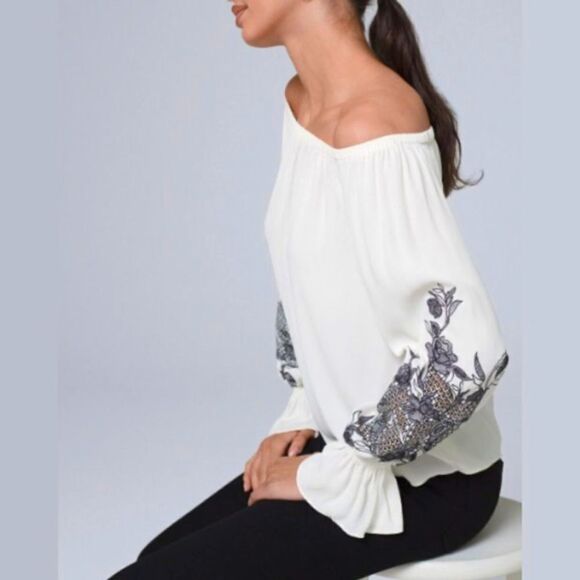 White House Black Market Embroidered Off-Shoulder Blouse - Picture 3 of 9